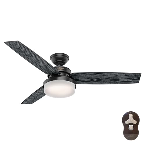 Image of Hunter 52 inch Indoor Ceiling Fan with LED Light and Remote Control - Black Ceiling Fan, Standard Mount, 3 Blades, For Bedroom, Living Room, or Kitchen - Sentinel 50285, Matte Black
