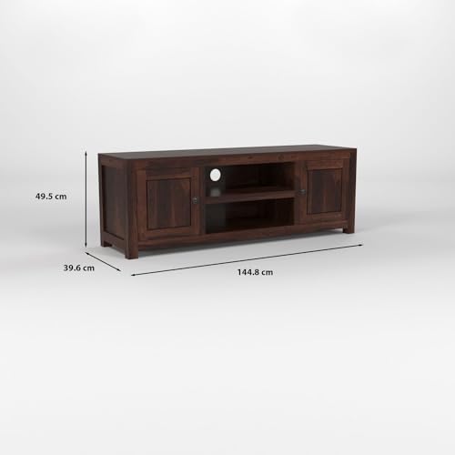Image of Solid Sheesham Wood Entertainment TV Unit with 2 Door | Rosewood Tv Stand /TV Cabinet for Living Room | Bedroom | Wooden TV Panel with Shelf Stoarge | TV Table (Walnut)
