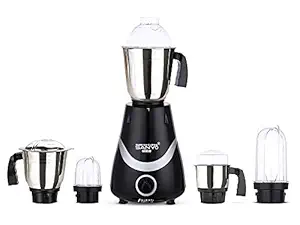 MasterClass Sanyo NECKLACE 600W Mixer Grinder with 3 Stainless Steel Jars and 2 Bullet Jars (1 Wet Jar, 1 Dry Jar, 1 Chutney Jar and 2 Bullet Jars), BLACK-SILVER.Make In India(ISI Certified)