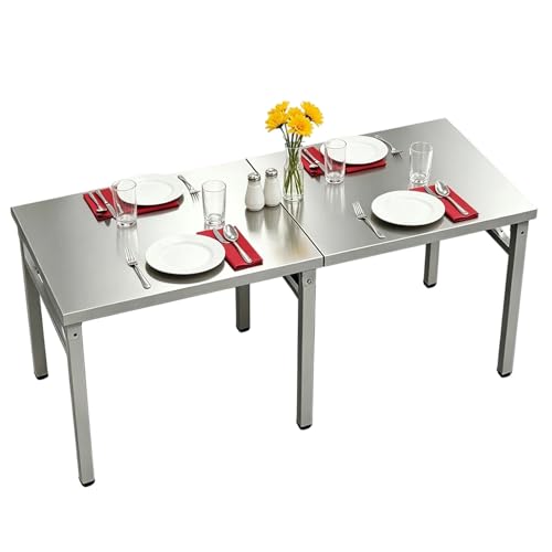Table robuste pliante en acier inoxydable sur roulettes pour comptoir