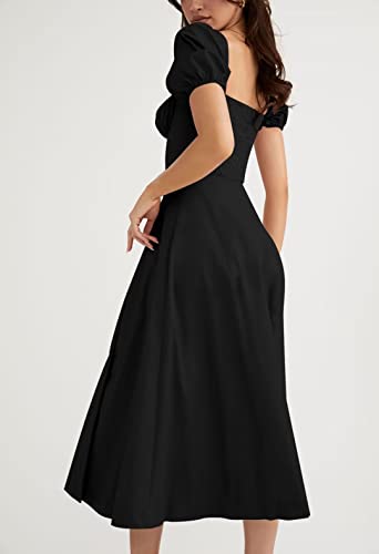 Linsery Women's Puff Sleeve Floral Maxi Dress Elegant Square Neck Cottagecore Boho Split Long Dresses4