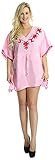 LA LEELA Rosa bestickten Kordelzug V-Ausschnitt Strand Schwimmen vertuschen Kaftan
