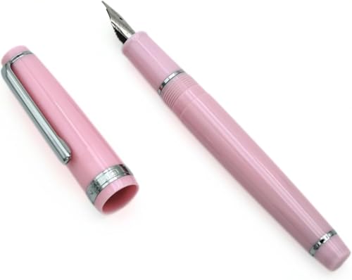 Image of Lanx 82 Fountain Pen - Acrylic Material Pen Barrel, Iridium Fine Nib with Ink Converter Smooth Writing Classic Design Pink (Silver Trim, F)