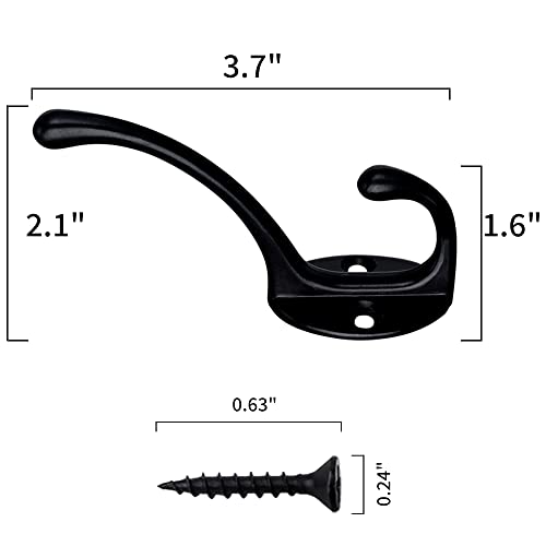 IBosins 30 Pack Heavy Duty Dual Coat Hooks Wall Mounted with 60 Screws Retro Double Hooks Utility Black Hooks for Coat, Scarf, Bag, Towel, Key, Cap, Cup, Hat - Thumbnail 2