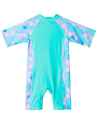 Image of TFJH E 1PCS Girls Short Sleeve Swimsuits UV 50+ Bathing Suits Sunsuits Zipper 2-14Y