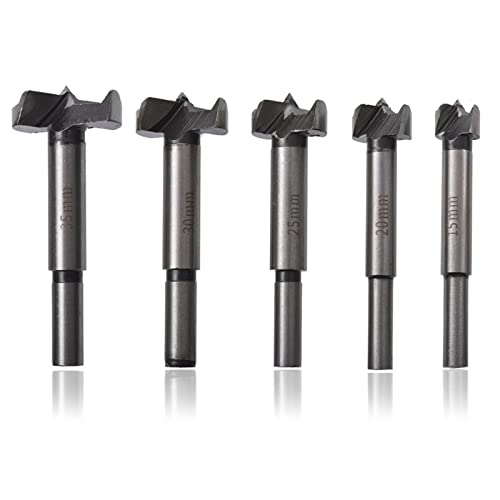 Forstner Bohrer Set, Zubehör Bohrmaschine,5-teilig für Holz 15 20 25 30 35 mm mit abgedrehtem Schaft, für Hart- Weichholz Cover