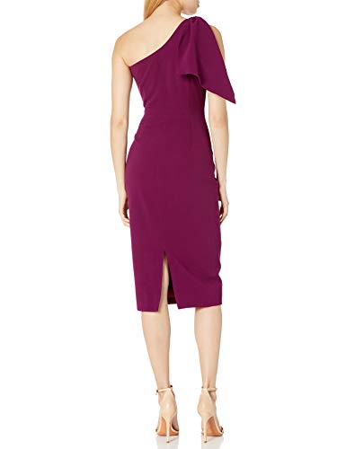 Dress The Population Womens Tiffany One Shoulder Bow Detail Midi Sheath Dress, Dark Magenta, Small Us #TOP1