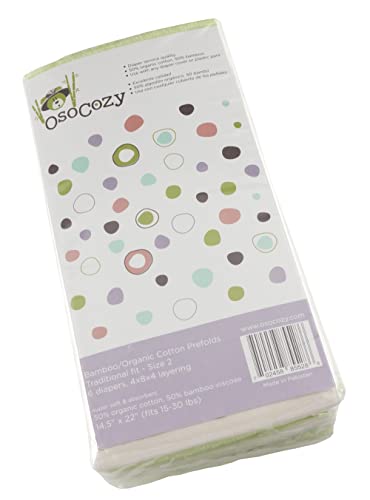 OsoCozy - Prepliegues orgánicos de bambú (paquete de 6) - Pañales de bebé de mezcla de algodón de bambú ultra suaves, ecológicos - Calidad de servicio de pañales (DSQ) (15-30 libras) (Premium 4x8x4) Cover
