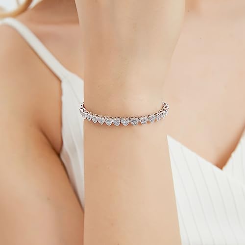 14K Gold Rose Gold White Gold Plated Cubic Zirconia Tennis Bracelet for Women Heart Shape CZ Adjustable Tennis Bracelet Fashion Jewelry Gifts for Women Girls2