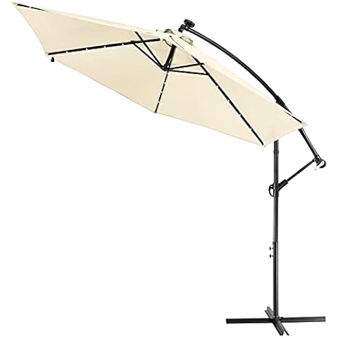 Kingsleeve Aluminum Parasol 300 cm LED Solar Lighting Crank Stand Large Cantilever Parasol Garden Umbrella Colour Choice Cover
