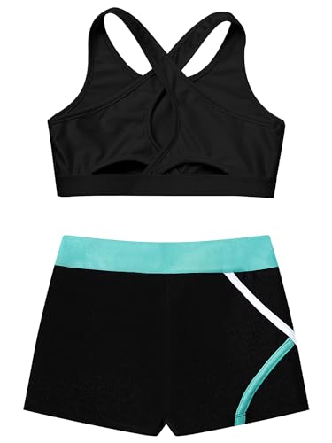Kids Girls 2 Piece Dance Sport Outfits Gymnastics Crop Top with Booty Shorts Tracksuit Swimsuit Clothing4