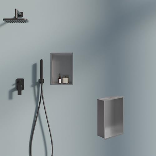 DIY Duschnische 20x30cm Edelstahl gebürstet Wandnische Unterputz Montage Duschregal Fliesennische