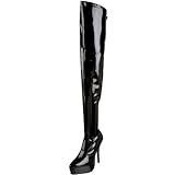 ca. 13,3 cm Absatz Pleaser Damen Indulge-3000 Plateau-Stiefel, Schwarz (Schwarzes Stretch-Lack.), 46 EU