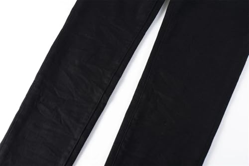 Men's Skinny Slim Stretch Straight Leg Jeans Pants Vintage Low Waist Black Pleats Button Fly Denim Pants2