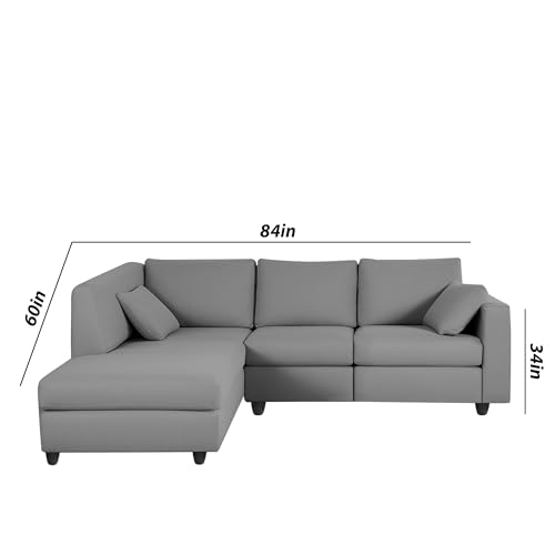 Image of Florian LHS 4 Seater L Shape Sofa Set for Living Room (Dark Grey Fabric) Premium Fabric Sofa