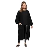LUXFAB Women's Oversized Balloon Sleeve Long Chunky Ribbed Open Knitted Maxi Jumper, 2 Pocket Cardigan Boyfriend Sweater Top UK Sizes 8-22 (UK, Numeric, 8, 10, Regular, Regular, Black)