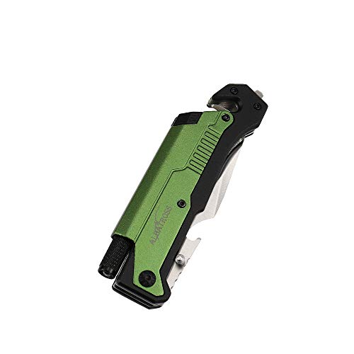 Albatross Best 6-In-1 Survival Tactical Military Folding Pocket Knives With Led Light,Seatbelt Cutter,Glass Breaker,Magnesium Fire Starter,Bottle Opener;Multi-Function Emergency Tool(Green/Satin) #TOP5