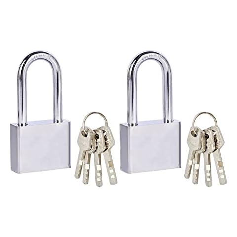 2 Pcs Padlock Keys Weatherproof Long Handle Padlock Durable Stainless Steel Long Padlock 30mm Heavy Duty Padlock for Lockers or Bicycles Cover