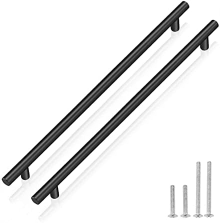 PinLin 10 Pack Kitchen Door Handles 160mm Hole Centre Flat Black Cabinet Handles Stainless Steel Cupboard T Bar Handle (Screws Included)