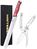 Naitesen 2PCS Brisket Carving Knife and All Purpose Kitchen Shears Set, Heavy Duty Poultry Scissors, Butcher Slicing Knife for Vegetable Meat Beef Turkey Cutting, Gifts for Men Women