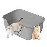 Tehoao Low Entry Litter Box for Kittens Small Cats, Kitty Litter Boxes with High Sides, Open Top, Anti-Splash Plastic Litter Tray Pan for Medium Pets, Puppy, Easy to Clean, 15.7' L*11.8' W*6.7' H