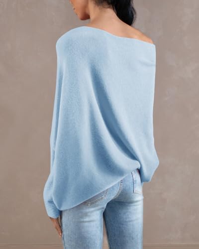 Image of Imily Bela Batwing Boat Neck Sweaters for Women Spring Long Sleeve Soft Knit Loose Baggy Pullover Jumper Top