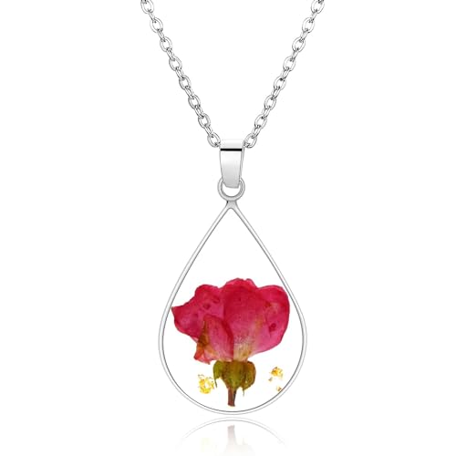 Rose Pressed Flower Necklace,Personalized Gold Handmade Necklace,June Birth Flower Necklace for Women,Unique Resin Flower Necklace,Valentine's Day,Ideal Presents For Birthday,Party, Christmas-18’’