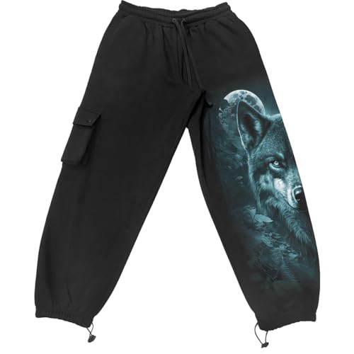 Bas de survêtement noir homme confortable style cargo décontracté Spiral Forest Guardians