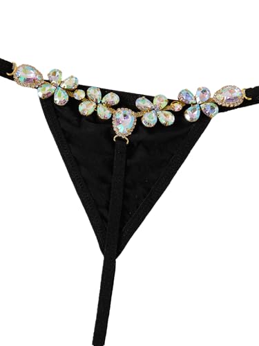 Image of RoseSeek Women's Sparkling Butterfly Chain Underwear Low Rise Cheeky G String Panty