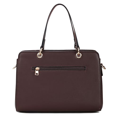 Image of HAWKWOOD Women's Premium PU Leather Structured Handheld Bag with Adjustable Shoulder Strap | Multi-Compartment Office & Casual Tote | Elegant Top Handle Purse for Daily Use