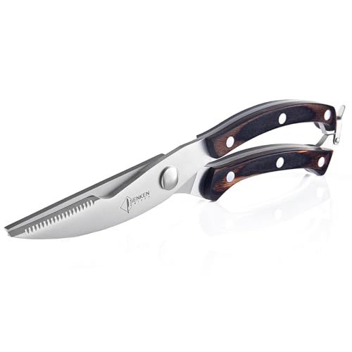 SENKEN All Purpose Kitchen Shears - Imperial Collection - Heavy Duty Kitchen Scissors for Food & Cooking - Razor Sharp Micro-Serrated Blade & Polished Triple-Riveted Wood Handle