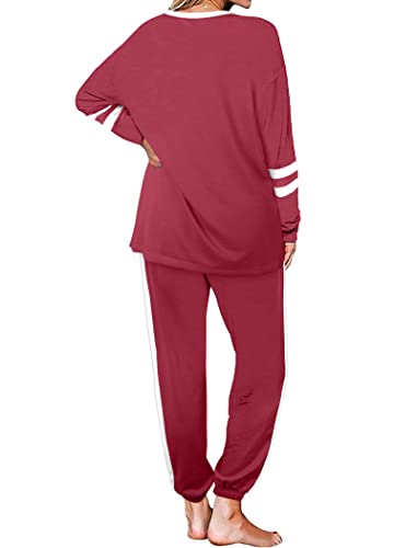 Aloodor Fall Outfits For Women Sweatsuits Sets Color Block Striped Sleeve Sweatshirts M #TOP3