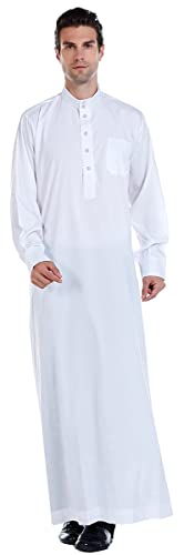 New Solid Color Robe Kaftan for Men, Thobe Long Gown Saudi Arabia Dubai Muslim Clothes Stand Collar Shirt