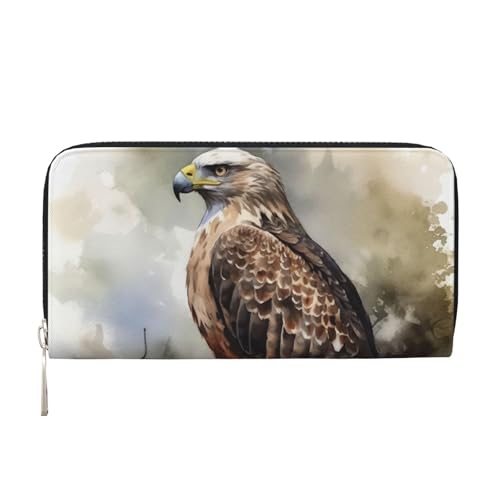 Pu Leather Wallet For Women Girl, Zip Around Credit Card Holder Watercolor Of Hawk Long Wallet Clutch Purse Waterproof Travel Handbag