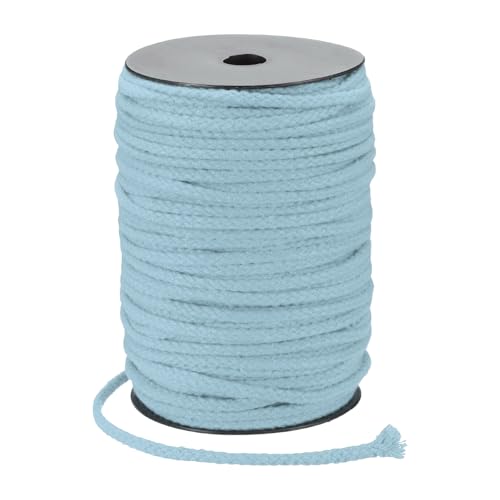 QUARKZMAN Macrame Cord 5mm x 90m Coton Naturel Tressé À La Main, Corde Tressée 8 Brins pour Suspendu De Plantes Murale Attrape-Rêves Décoration Maison Artisanat, Bleu Clair