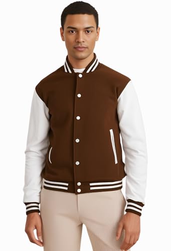Image of Deckra Men's Varsity Jacket Genuine Leather Sleeve and Wool Blend Letterman Boys College Varsity Jackets XS-5XL