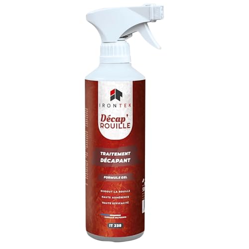 Décapant Rouille en Gel Spray 500 ML - IRONTEK | IT238 | Dissolvant Haute Efficacité | Dissout la Rouille Rapidement | Métaux Fer Acier | Anti-Rouille et Convertisseur de Rouille