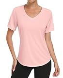 Charmo T Shirt Damen Sport Top Sportshirt Kurzarm Gym Oberteil Leichtes Atmungsaktiv Funktionsshirt Sommer Laufshirt Locker Yoga Shirt Rosa