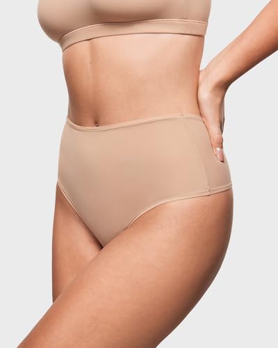 Image of INLYRIC Women's Inbarely Soft Thong - High Waisted Tagless Smooth Stretch Underwear Ultra-soft No Show Panties 3 Pack
