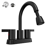 Phiestina 4 Inch Centerset Black Bathroom Sink Faucet with Pull-Out Sprayer,Swivel Spout - Complete Set,Metal Pop-Up Drain, Water Supply Lines, Utility Laundry Faucet for 3-Hole Sinks，BF04011-K01-MB