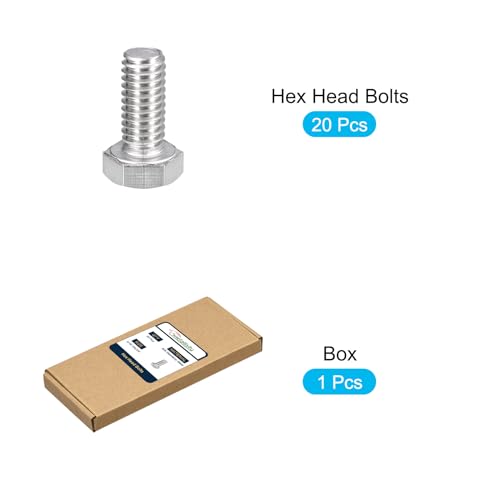 Image of METALLIXITY Hex Head Bolts (5 /16-18 x 3 /4 inch) 20Pcs, 304 Stainless Steel 18-8, Fully Threaded, External Hex Drive, Plain Finish, Hex Head Screw Bolt, Silver