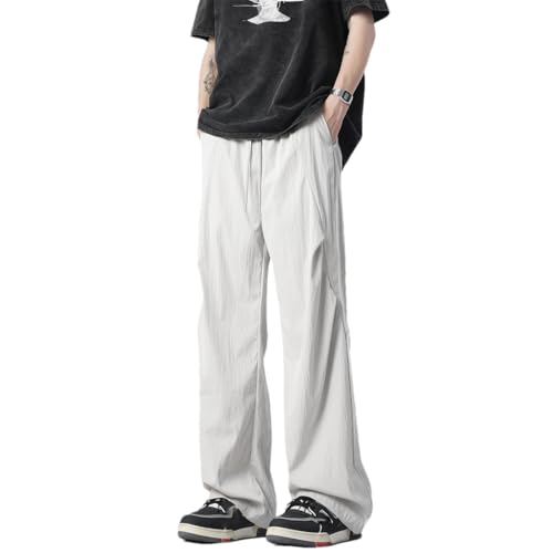 Men Streetwear Trousers Solid Color Harajuku Cargo Pants Elastic Waist Straight Men's Pants
