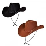  Paquete de 2 sombreros de vaquero tejano (1 negro, 1 marrón) para adultos, unisex, disfraz de vaquera del oeste salvaje oeste