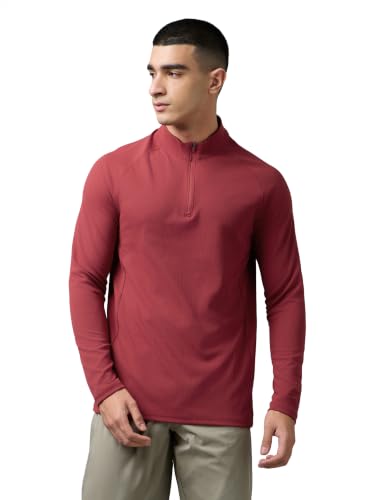 Image of TECHNOSPORT Men's Solid Full Sleeve T-Shirt ELASTOPLUS Quick Dry Slim Fit Mock Neck Sports Tee for Training Layering Casual Wear UPF50+ Anti Odour