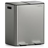 mVm Mülleimer Küche,40 Liter Treteimer,2 x 20 Liter Treteimer, 2 Fächer, Mülltrennsystem, Abfalleimer Küche mit Inneneimer aus Kunststoff,Metall,Klappdeckel, Softclose, Luftdicht