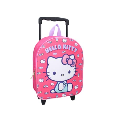mybagstory - Sac à Dos à roulettes 3D Hello Kitty pour Fille – 3D – Rose - Enfant - Ecole - Maternelle - Garderie - Cartable Fille - Taille 33 cm - Bretelles...