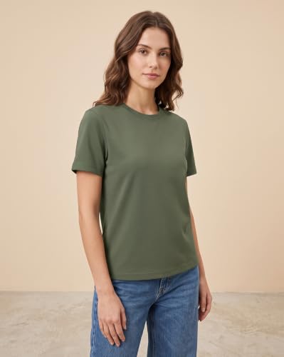 Image of NOBERO 100% Cotton T-Shirts for Women Stylish | Regular Fit | Solid T Shirts for Women 180 GSM Combed Cotton | Crew Neck Half Sleeve
