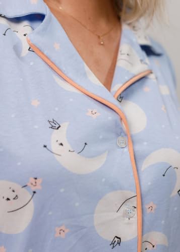 Pijama Algodão Feminino Curto Americano Manga Curta com Botão Botões Verão Adulto indicado Gestante