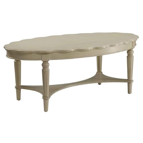 Acme Oval Coffee Table Wooden Frame and Solid Wood Legs for Living Room Home Office Easy Assembly French Antique White Finish