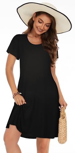 Image of Summer Dresses for Women Casual Tshirt Short Sleeve Floral Sundress Beach Cover Ups with Pockets 2026